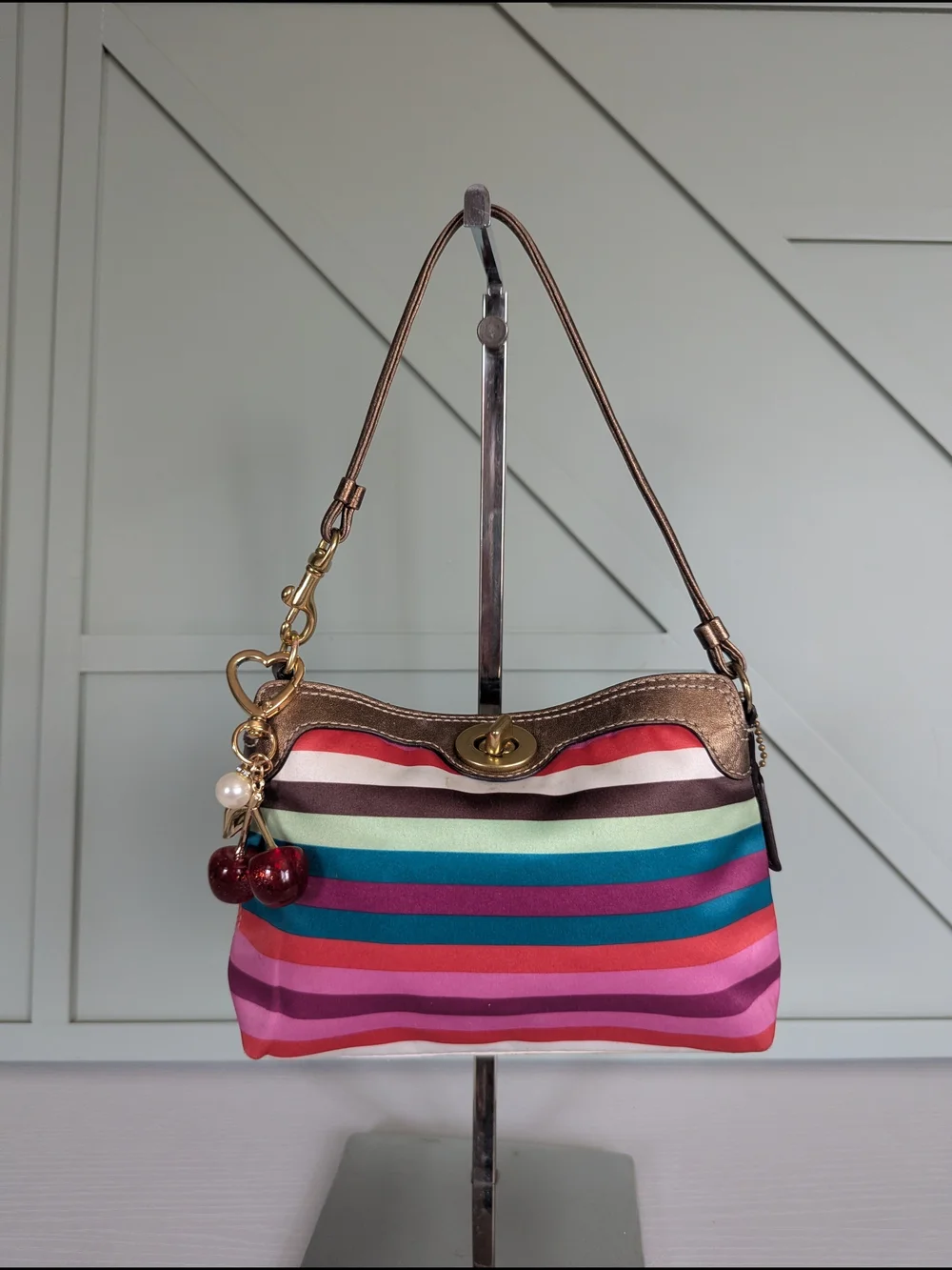 vintage Coach Legacy Stripe Turnlock Wristlet Mini Bag